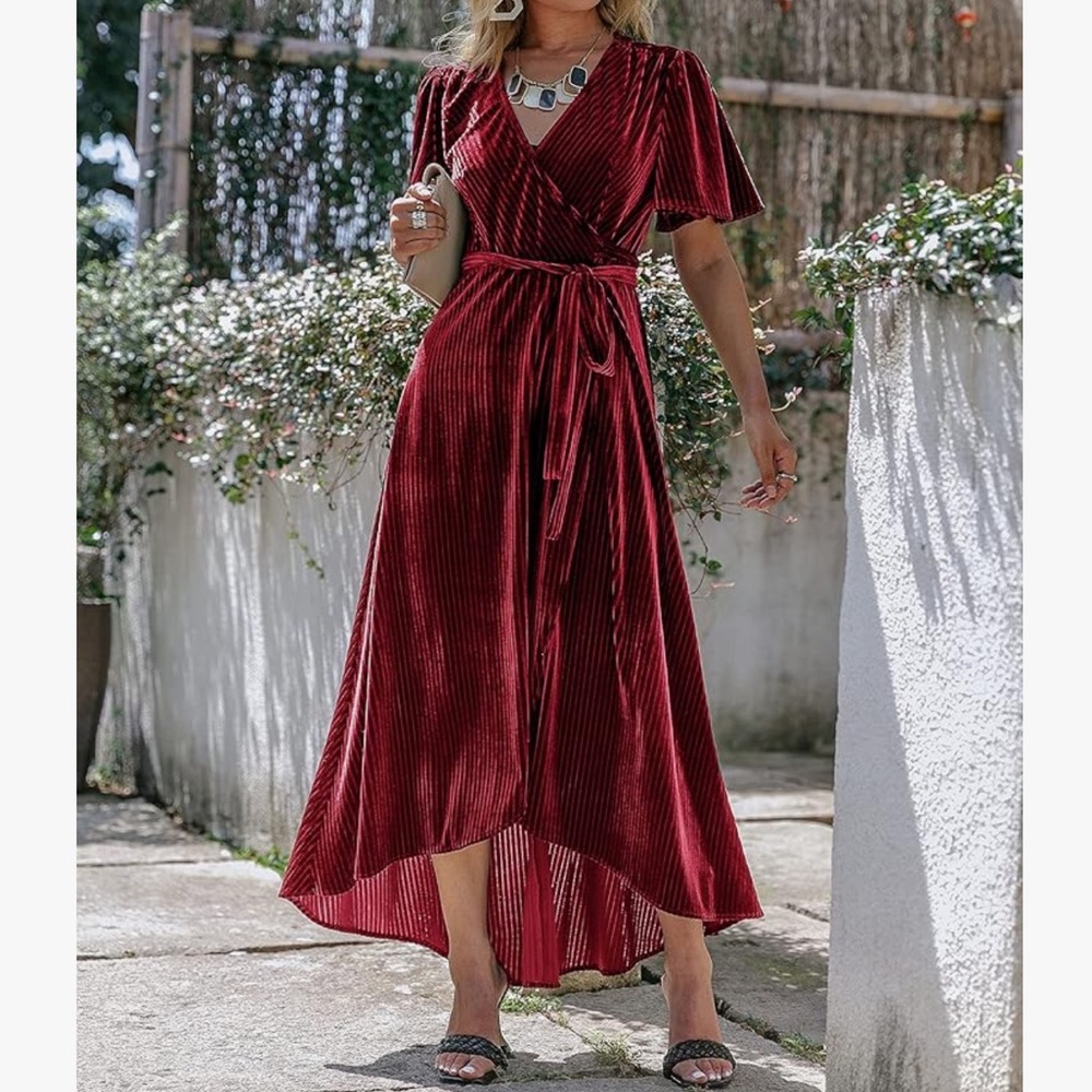 Burgundy/Wine Velvet Wrap Dress